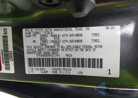 2024 Toyota Tundra Limited z USA, uszkodzony, nr VIN 5TFWA5DB3RX213741